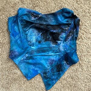 PRETTYLITTLETHING Blue Marble Print Woven Asymmetric Pointed Hem Corset, US 10